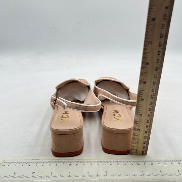 YDN Beige Square Toe Block Low Heels Slingback Formal Loafer Dressy Pump - Picture 5 of 8